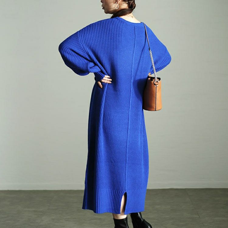 大きいサイズ レディース ボリュームスリーブニットワンピース　sada-6918