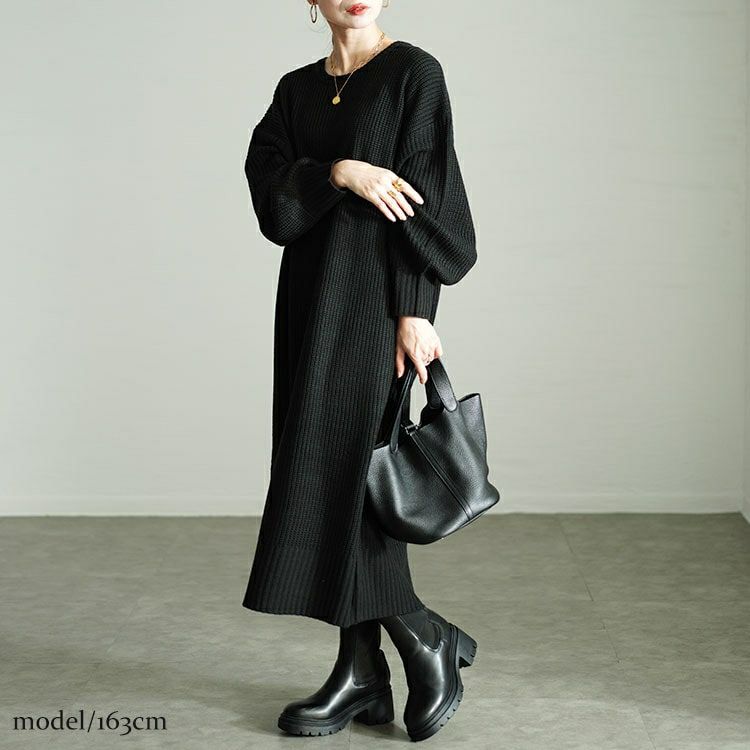 大きいサイズ レディース ボリュームスリーブニットワンピース　sada-6918