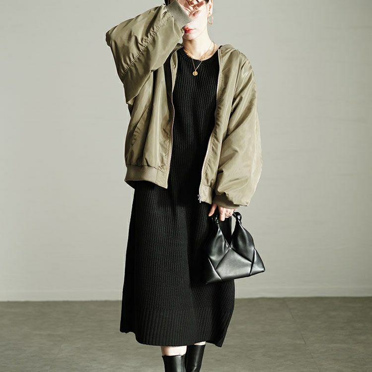 大きいサイズ レディース ボリュームスリーブニットワンピース　sada-6918