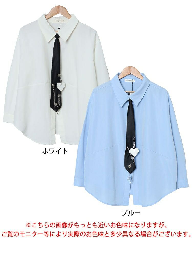 大きいサイズ レディース カレッジネクタイ付きロングシャツ　goldy-1592
