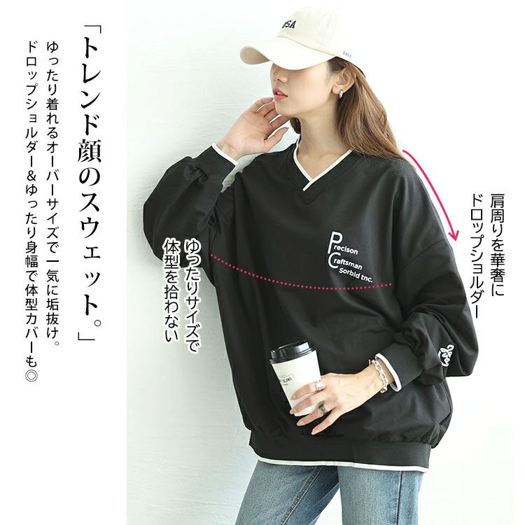 大きいサイズ レディース Vネックロゴプリントスウェット　goldy-1597 【メール便可】