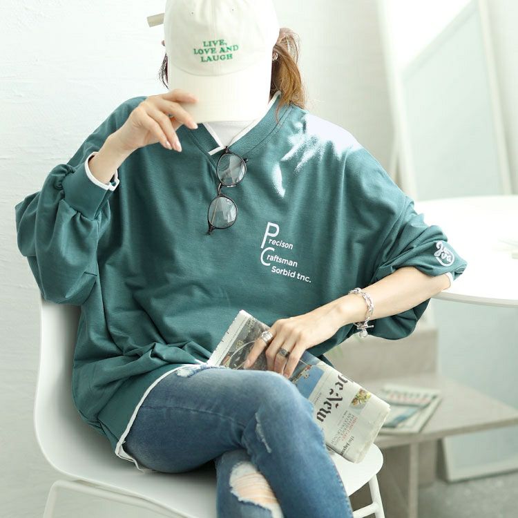 大きいサイズ レディース Vネックロゴプリントスウェット　goldy-1597 【メール便可】