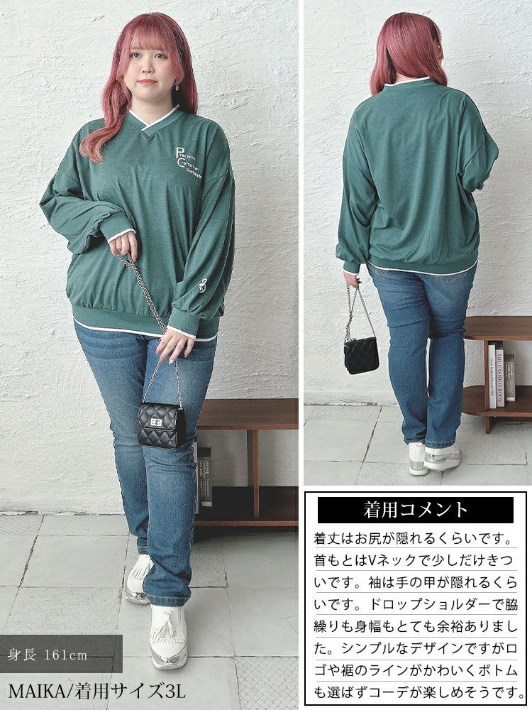 大きいサイズ レディース Vネックロゴプリントスウェット　goldy-1597 【メール便可】