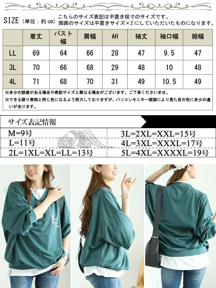 大きいサイズ レディース Vネックロゴプリントスウェット　goldy-1597 【メール便可】