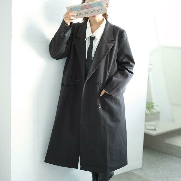 大きいサイズ レディース ロングトレンチコート　goldy-1589 ブラック