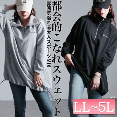 大きいサイズ レディース リブ切り替えハーフジッププルオーバー　bai-0161
