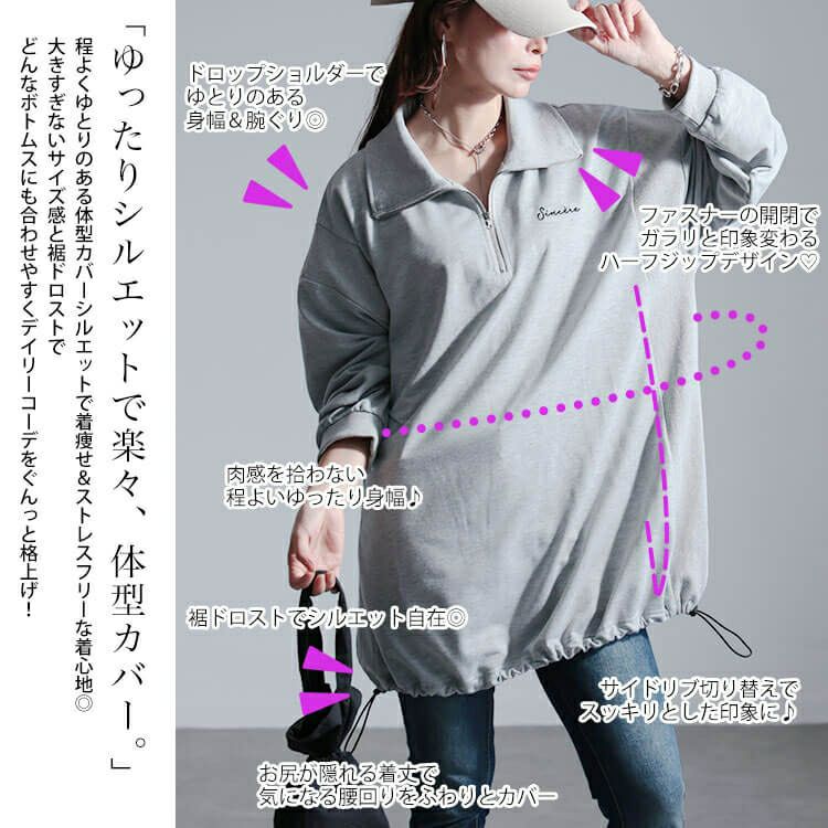 大きいサイズ レディース リブ切り替えハーフジッププルオーバー　bai-0161