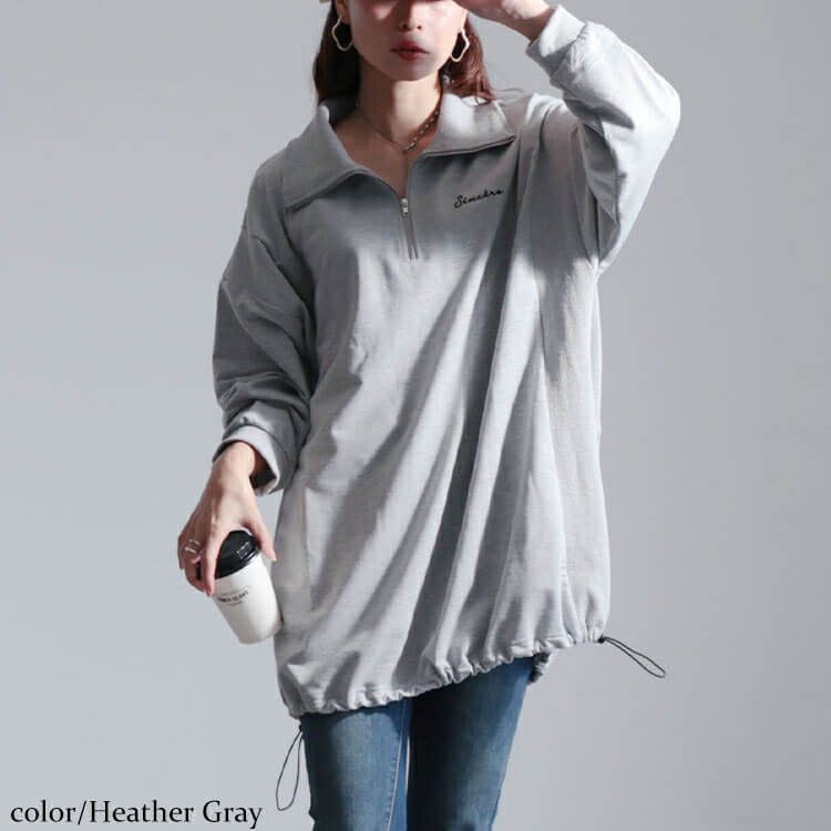 大きいサイズ レディース リブ切り替えハーフジッププルオーバー　bai-0161