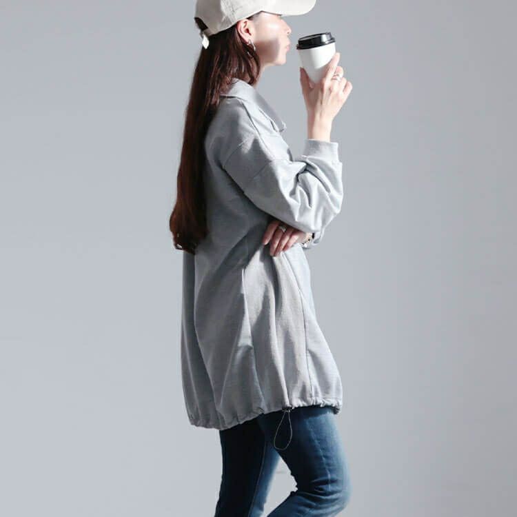 大きいサイズ レディース リブ切り替えハーフジッププルオーバー　bai-0161