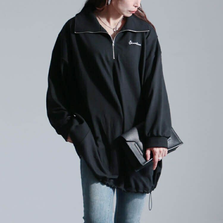 大きいサイズ レディース リブ切り替えハーフジッププルオーバー　bai-0161