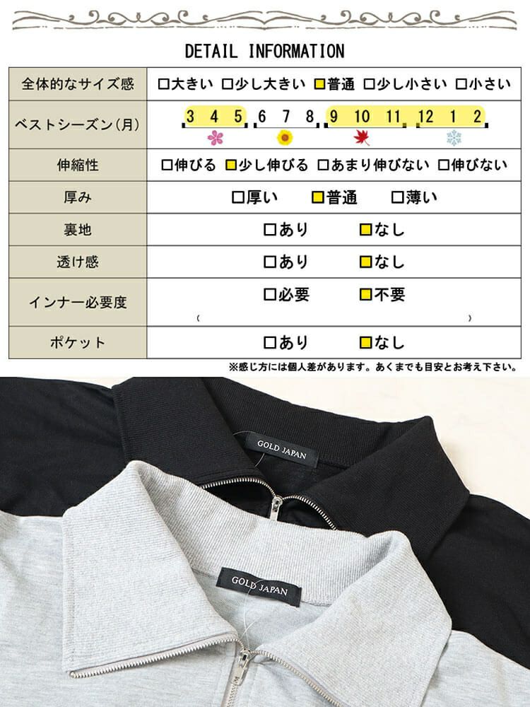 大きいサイズ レディース リブ切り替えハーフジッププルオーバー　bai-0161