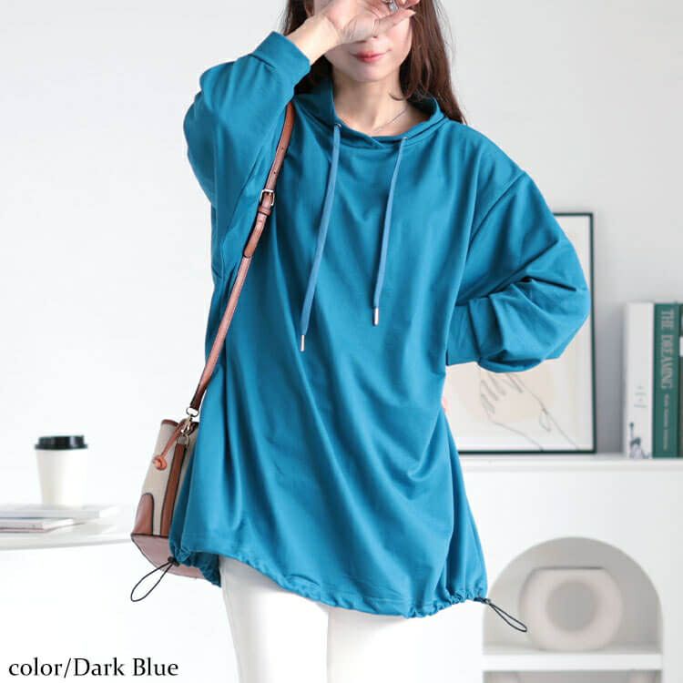 大きいサイズ レディース 裾ドロストフェイクフードプルオーバー　bai-0160