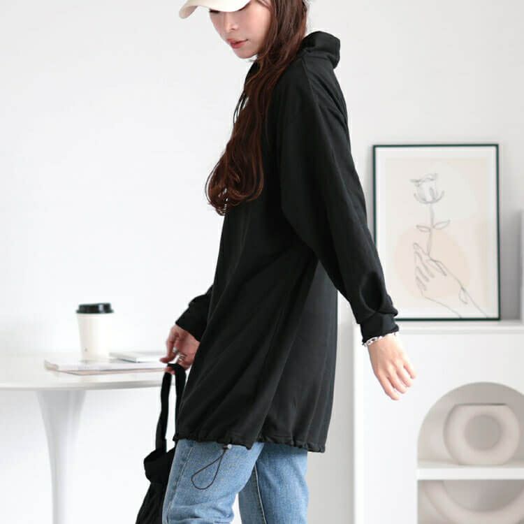 大きいサイズ レディース 裾ドロストフェイクフードプルオーバー　bai-0160