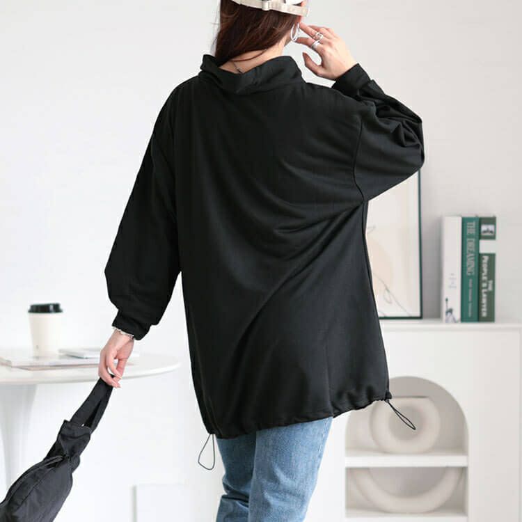 大きいサイズ レディース 裾ドロストフェイクフードプルオーバー　bai-0160