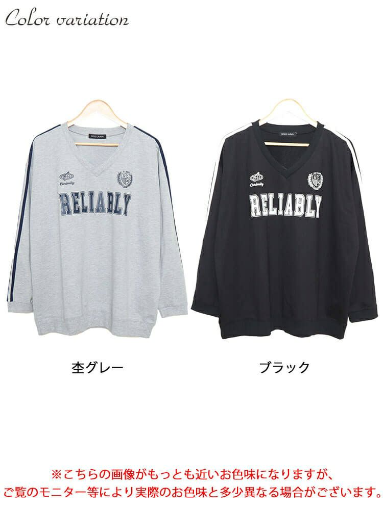 大きいサイズ レディース 袖ラインVネックロゴスウェット　bai-0159