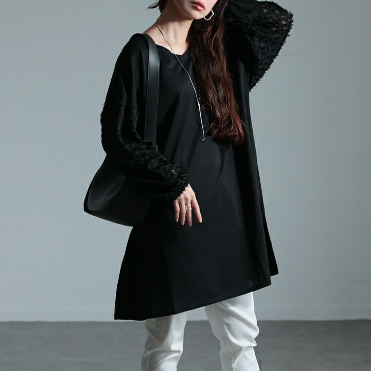 大きいサイズ レディース シアーフェザー袖切り替えチュニック bai