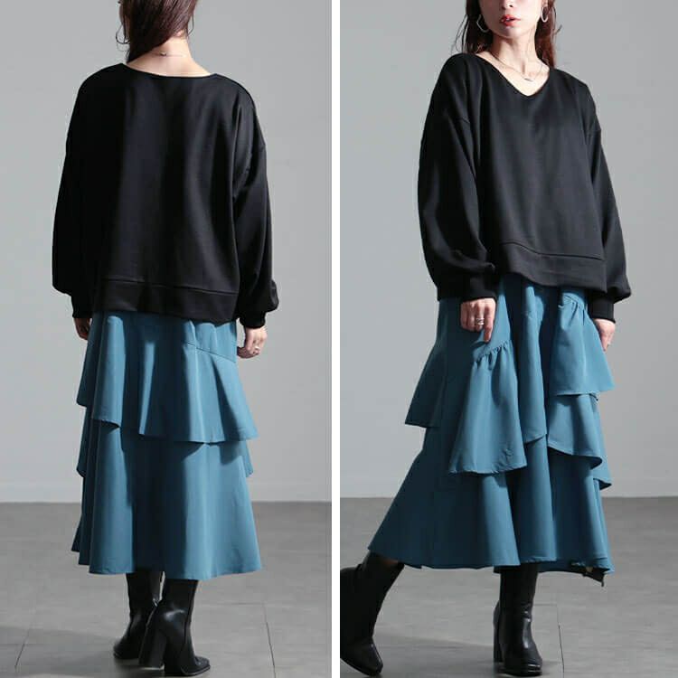 大きいサイズ レディース アシンメトリーフリルドッキングワンピース　sw-0650