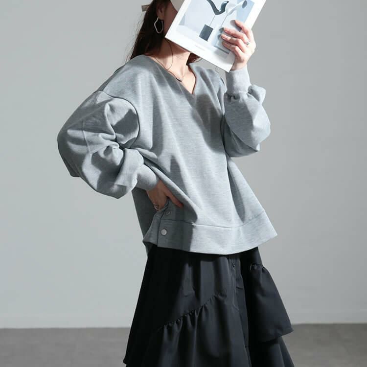 大きいサイズ レディース アシンメトリーフリルドッキングワンピース　sw-0650 グレー