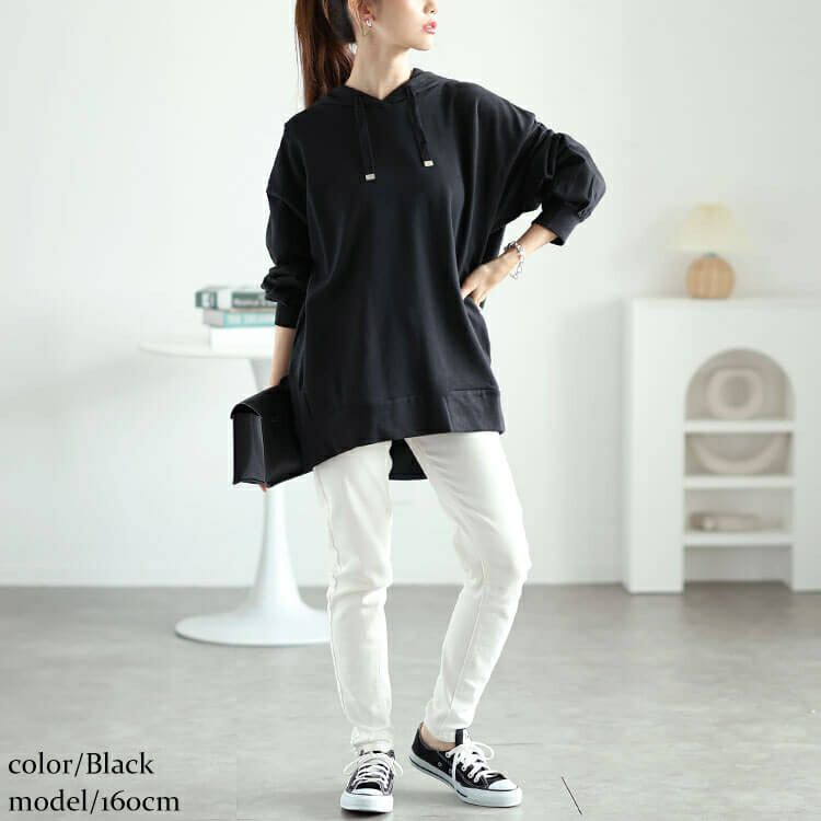 大きいサイズ レディース スリット入りスウェットフーディー　wk-0495