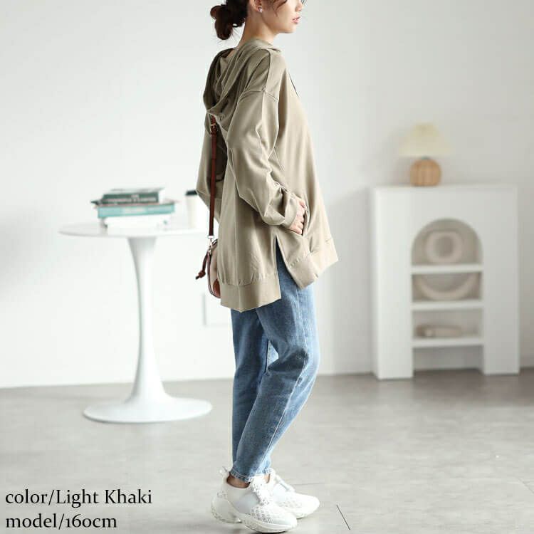 大きいサイズ レディース スリット入りスウェットフーディー　wk-0495