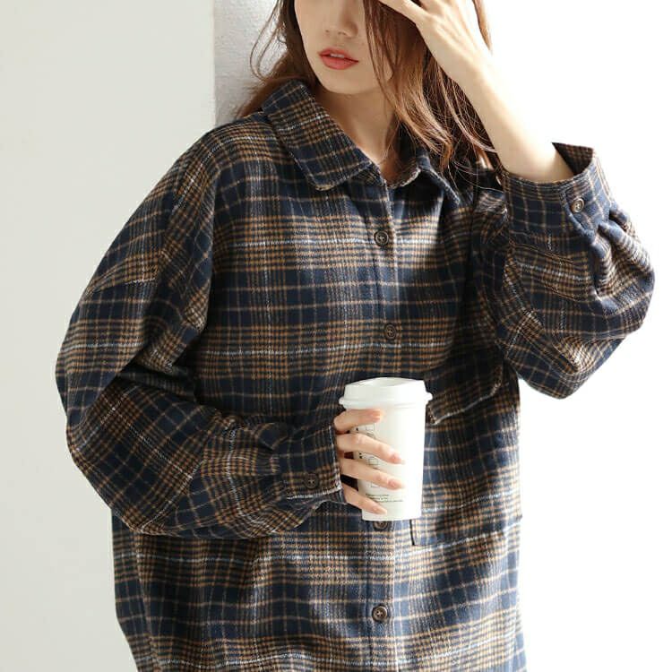 イベントセール】 大きいサイズ レディース チェック柄ネルシャツ fem