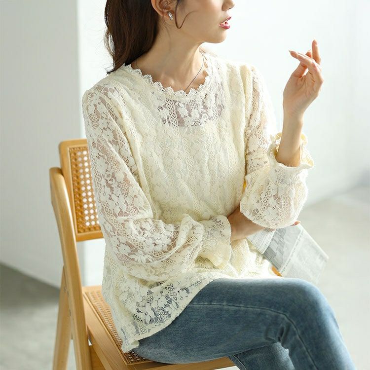 大きいサイズ レディース キャンディースリーブ総レーストップス　goldy-1607 【メール便可】