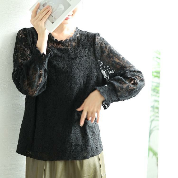 大きいサイズ レディース キャンディースリーブ総レーストップス　goldy-1607 【メール便可】 ブラック