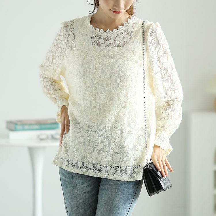 大きいサイズ レディース キャンディースリーブ総レーストップス　goldy-1607 【メール便可】 オフホワイト