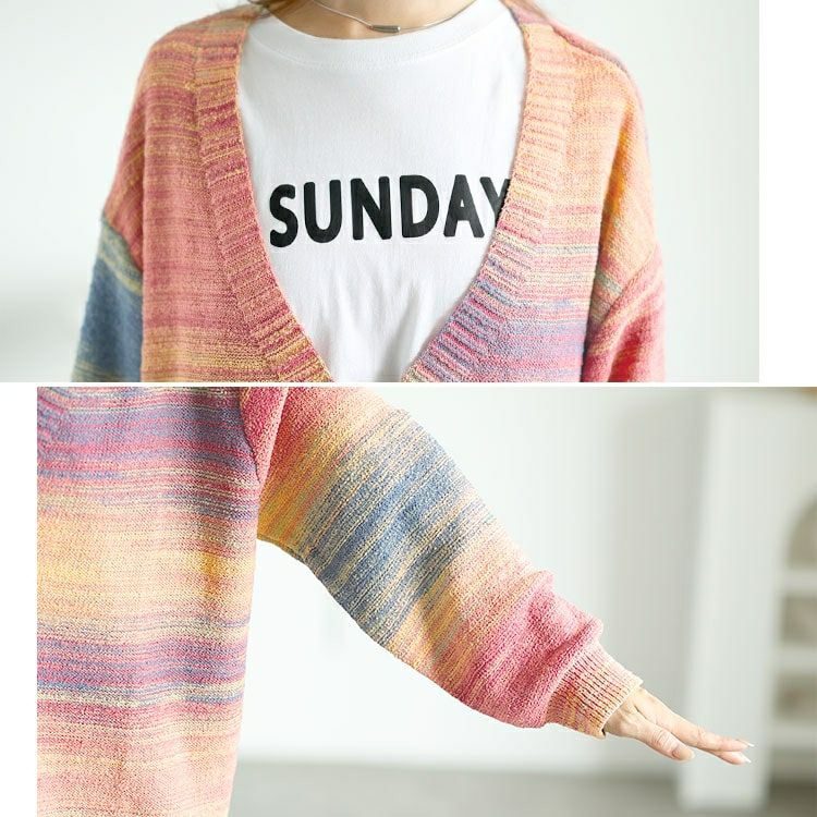 大きいサイズ レディース グラデーションVネックカーディガン goldy