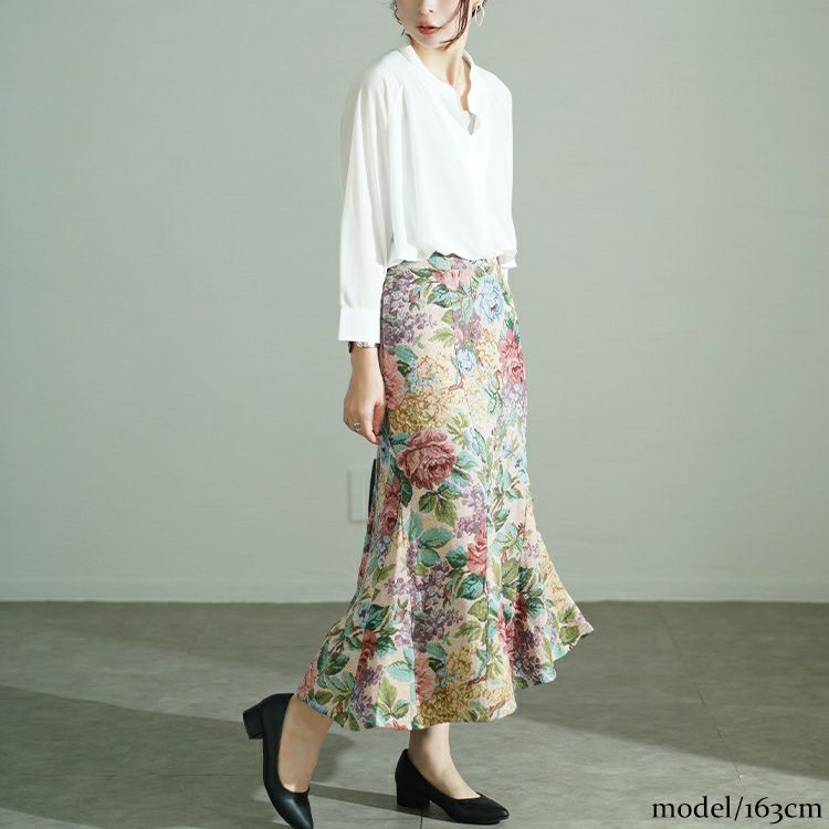 大きいサイズ レディース 花柄ゴブラン織りマーメイドスカート　bro-0055