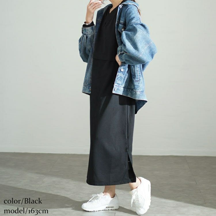 大きいサイズ レディース Vネックウエスト切り替えワンピース　fem-528