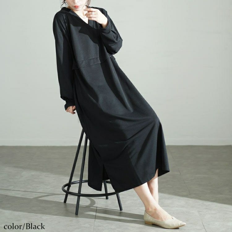 大きいサイズ レディース Vネックウエスト切り替えワンピース　fem-528