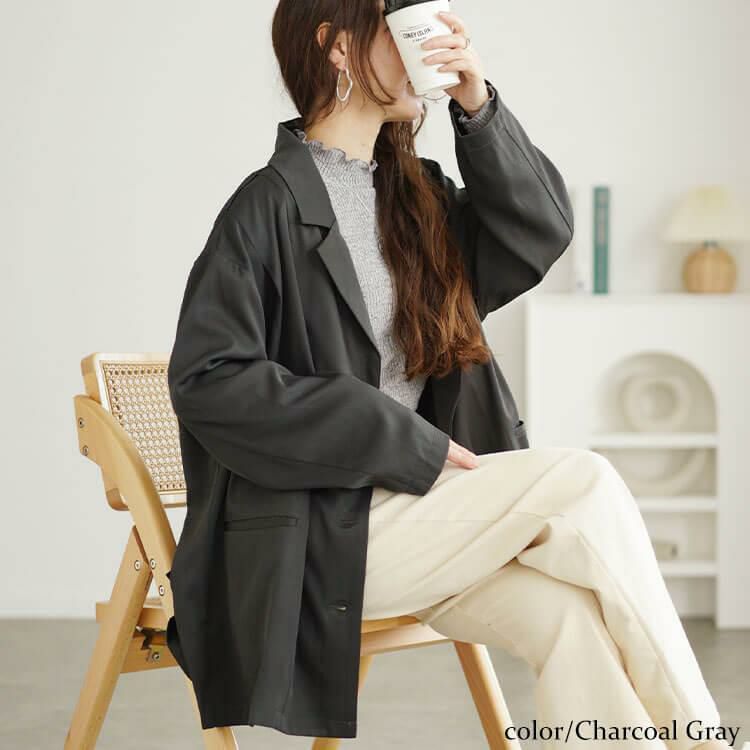 大きいサイズ レディース オーバーサイズテーラードジャケット　fem-534 チャコールグレー