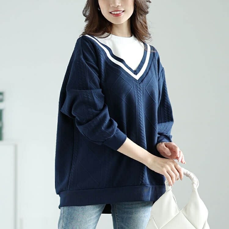 イベントセール】 大きいサイズ レディース ラインVネック重ね着風プル