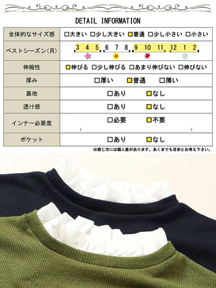大きいサイズ レディース フリル襟フェイクレイヤードプルオーバー　cpdai-659257