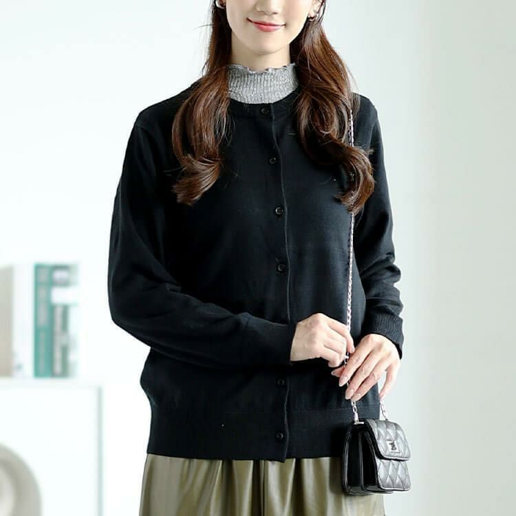 大きいサイズ レディース 洗えるクルーネックカーディガン　cpdai-640575 ブラック