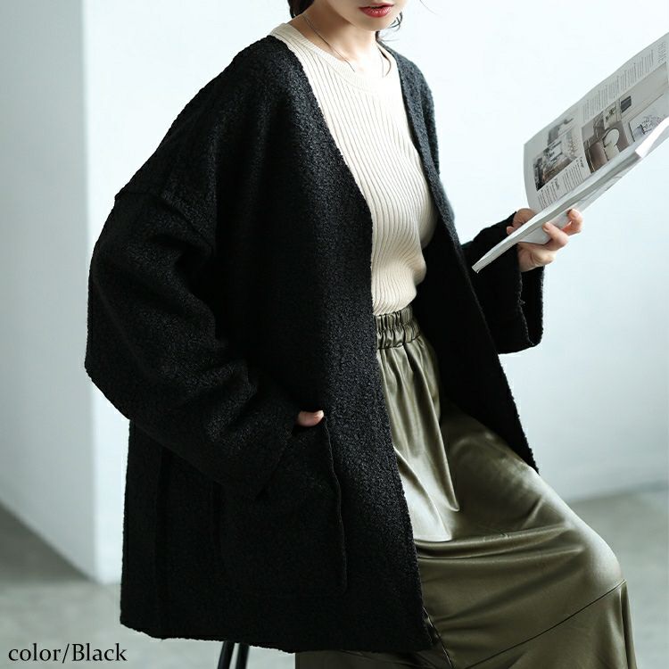 大きいサイズ レディース ビッグポケットブークレトッパーカーディガン　plan-360015