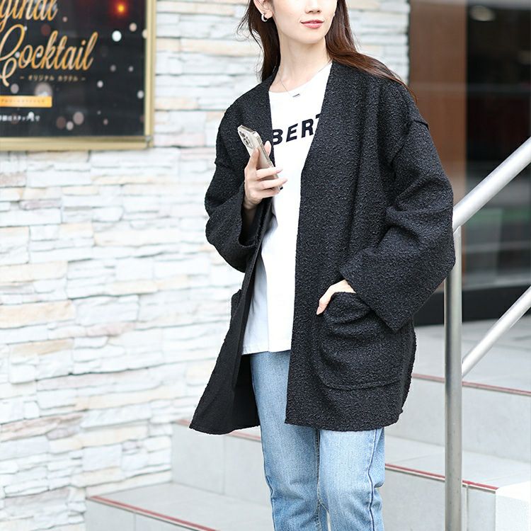 大きいサイズ レディース ビッグポケットブークレトッパーカーディガン　plan-360015