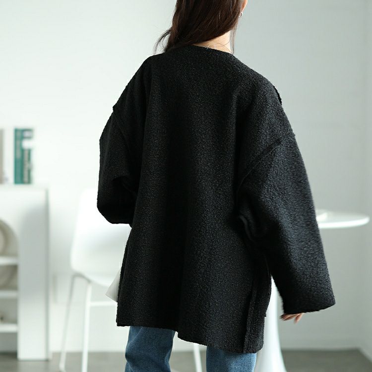 大きいサイズ レディース ビッグポケットブークレトッパーカーディガン　plan-360015