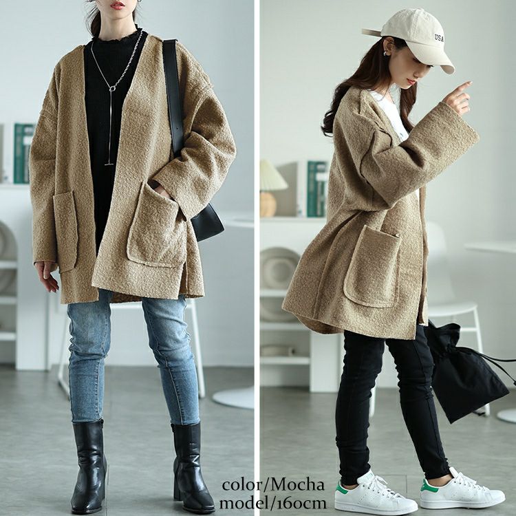 大きいサイズ レディース ビッグポケットブークレトッパーカーディガン　plan-360015