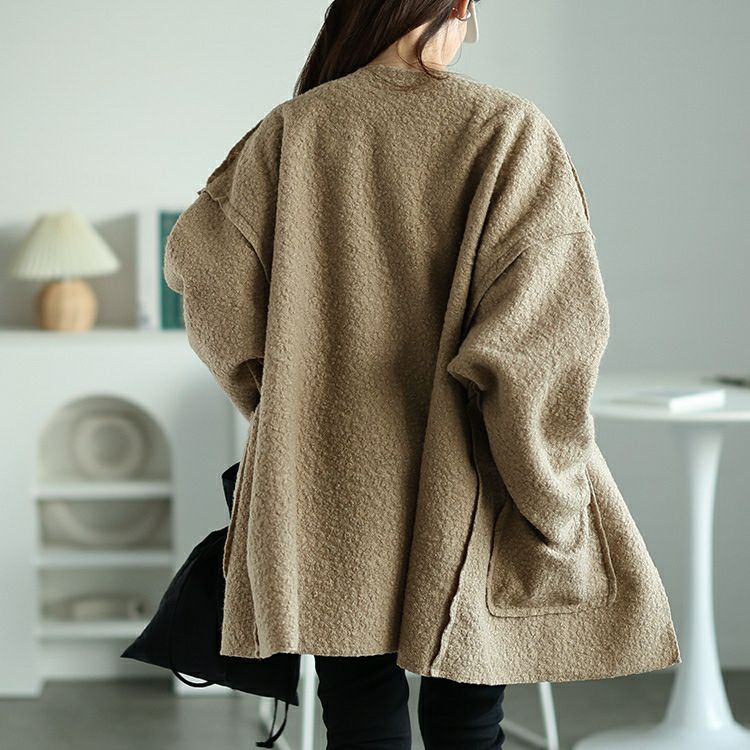 大きいサイズ レディース ビッグポケットブークレトッパーカーディガン　plan-360015