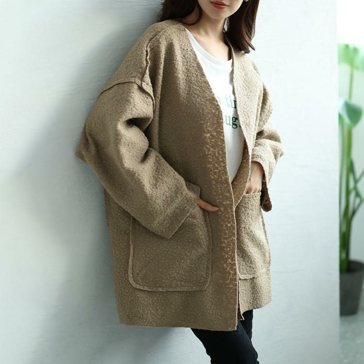 大きいサイズ レディース ビッグポケットブークレトッパーカーディガン　plan-360015 モカ