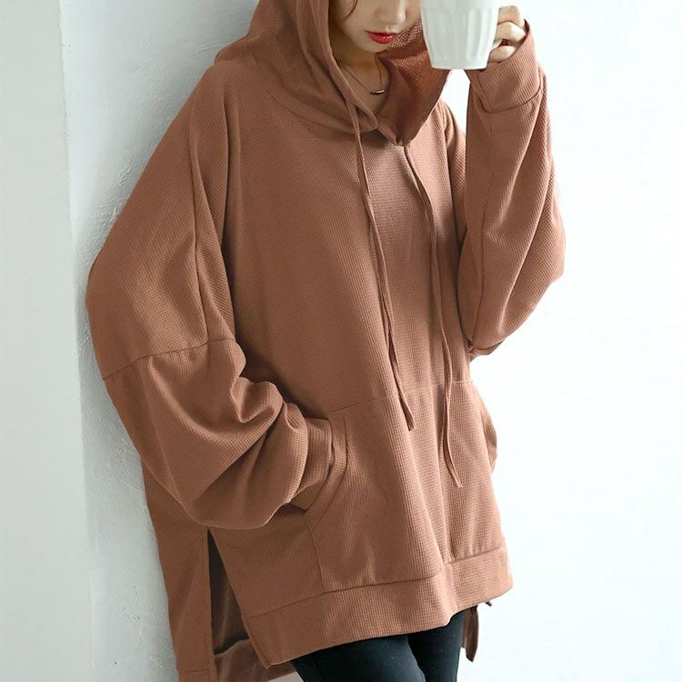 大きいサイズ レディース ワッフルオーバーサイズパーカー goldy-1587