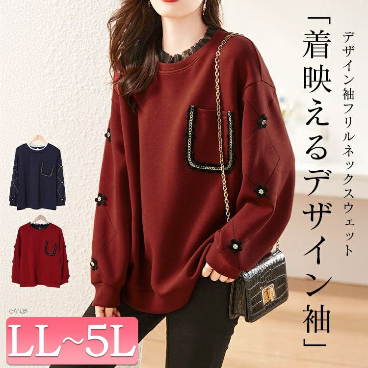大きいサイズ レディース デザイン袖フリルネックスウェット　goldy-1599
