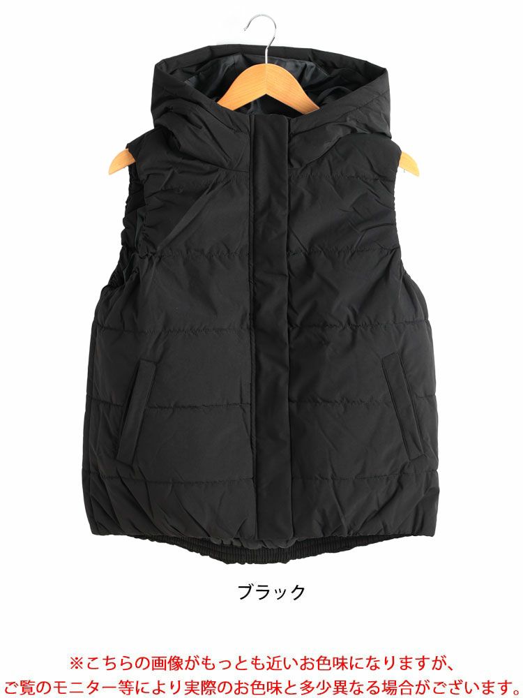大きいサイズ レディース 防風撥水フード取り外し中綿ベスト　mnfk-548712