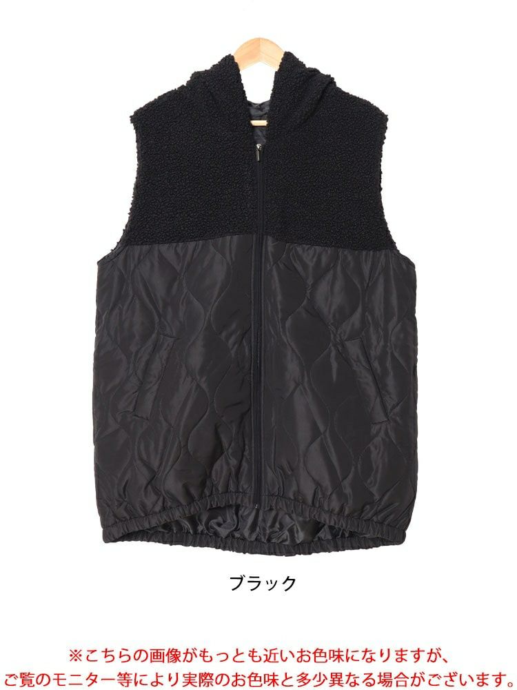 大きいサイズ レディース ボアフード切り替えキルティングロングベスト　kt-7843104