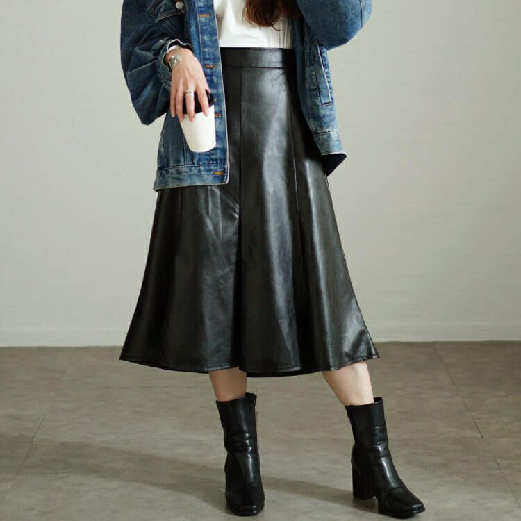 イベントセール】 大きいサイズ レディース フェイクレザーミモレ丈