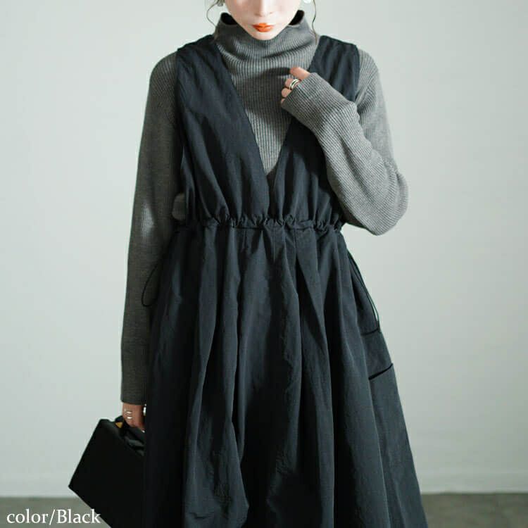 大きいサイズ レディース 深Vネックバックベルトジャンパースカート　nw-24040