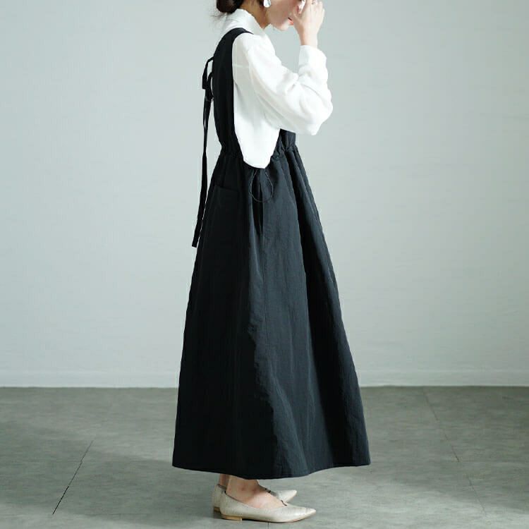 大きいサイズ レディース 深Vネックバックベルトジャンパースカート　nw-24040