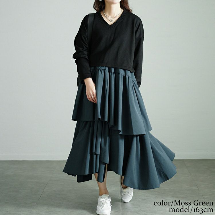 大きいサイズ レディース アシメティアードドッキングワンピース　nw-24033